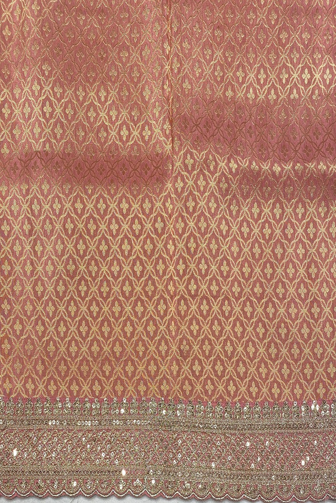 Peach Gold Tissue Saree Embroidery Border, With Blouse
