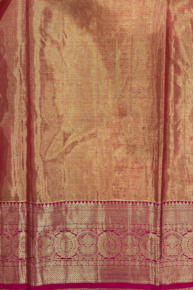 Gold & Pink Pure Kanjeevaram Silk Saree, With Blouse