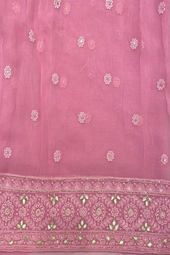 Pink Georgette Saree Chikankari Embroidery Zardoji Work, Unstitched Blouse