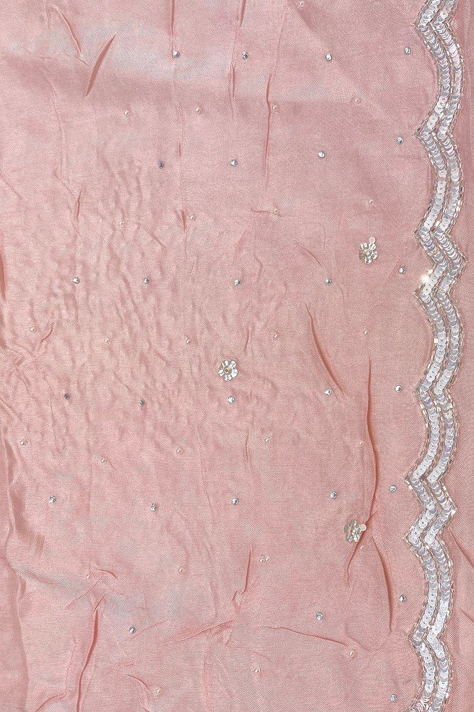 Grey Pink Organza Silk Hand Embroidery, Party Wear Saree, With Blouse.