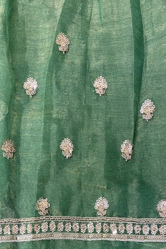 Green Tissue Organza Embroidery Saree, With Blouse