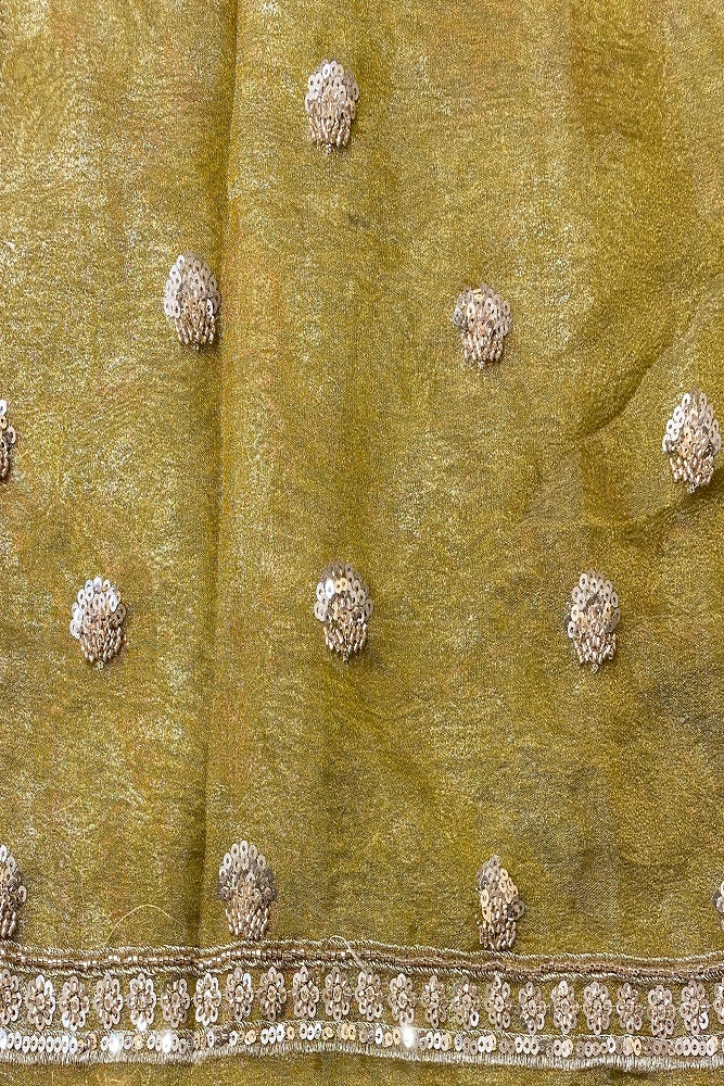 Mehendi Green Tissue Organza Embroidery Saree, With Blouse