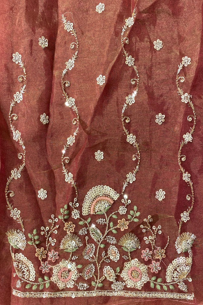 Rust Tissue Organza Embroidery Saree, With Blouse