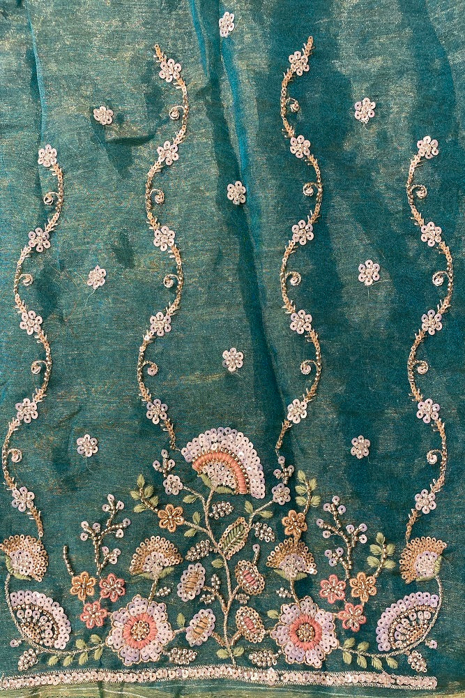 Blue Tissue Organza Embroidery Saree, With Blouse