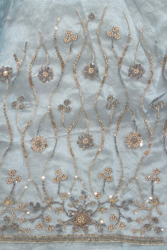 Blue Tissue Organza Embroidery Saree, With Blouse