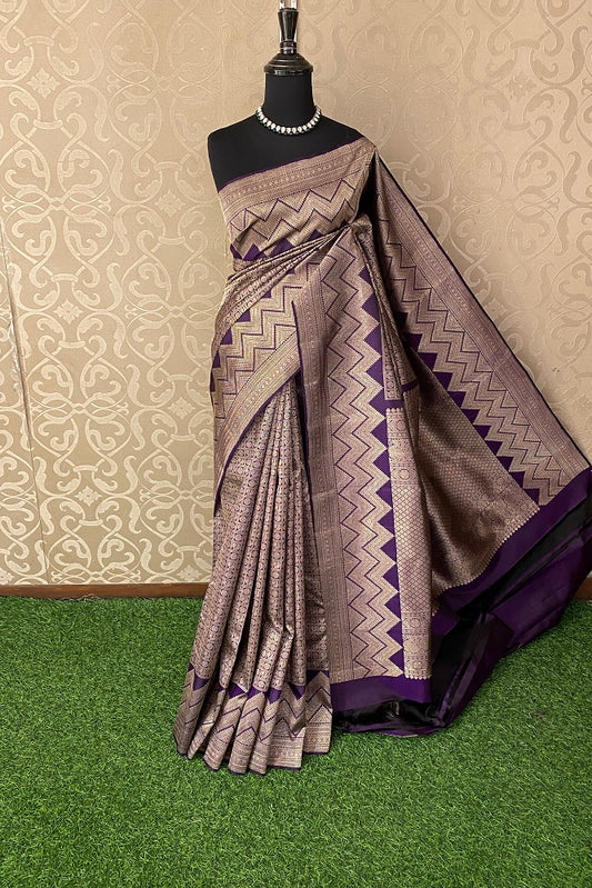 Voilet Colour Pure Kanjeevaram Silk Saree, With Blouse
