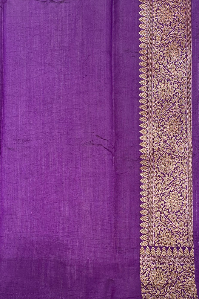 Violet Pure Munga Banarasi Silk Saree, Hand Woven Motifs With Blouse