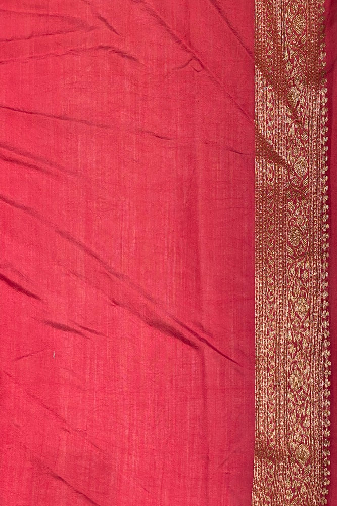 Maroon Pure Munga Banarasi Silk Saree, Hand Woven Motifs With Blouse
