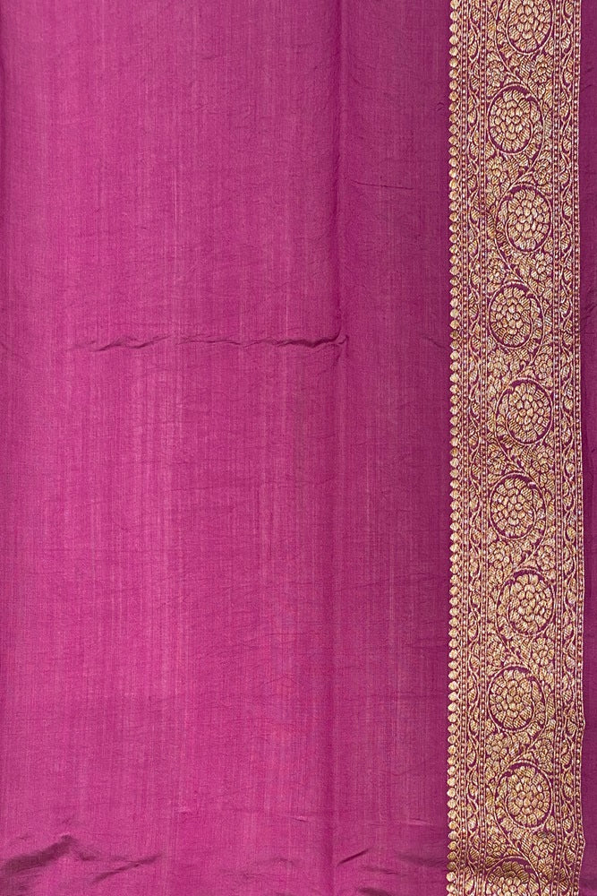 Purple Pure Munga Banarasi Silk Saree, Hand Woven Motifs With Blouse