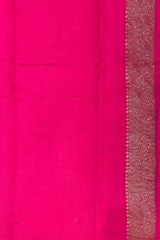 Berry Pink Pure Munga Banarasi Silk Saree, Hand Woven Motifs With Blouse
