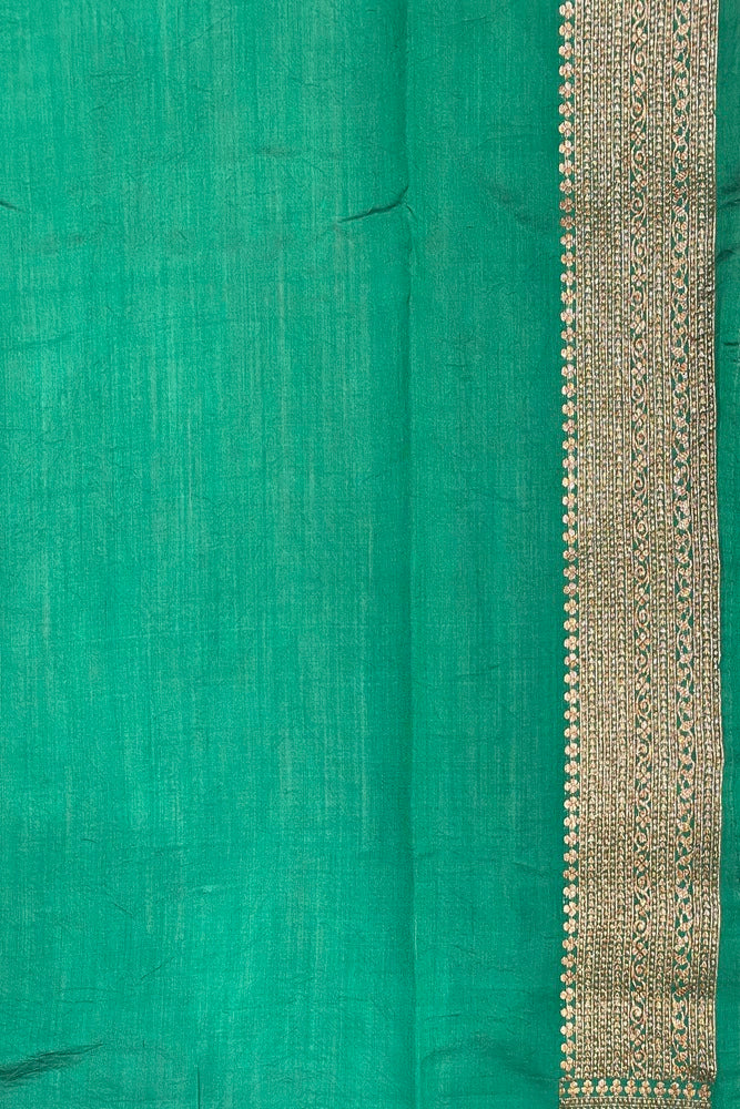 Deep Green Pure Munga Banarasi Silk Saree, Hand Woven Motifs With Blouse