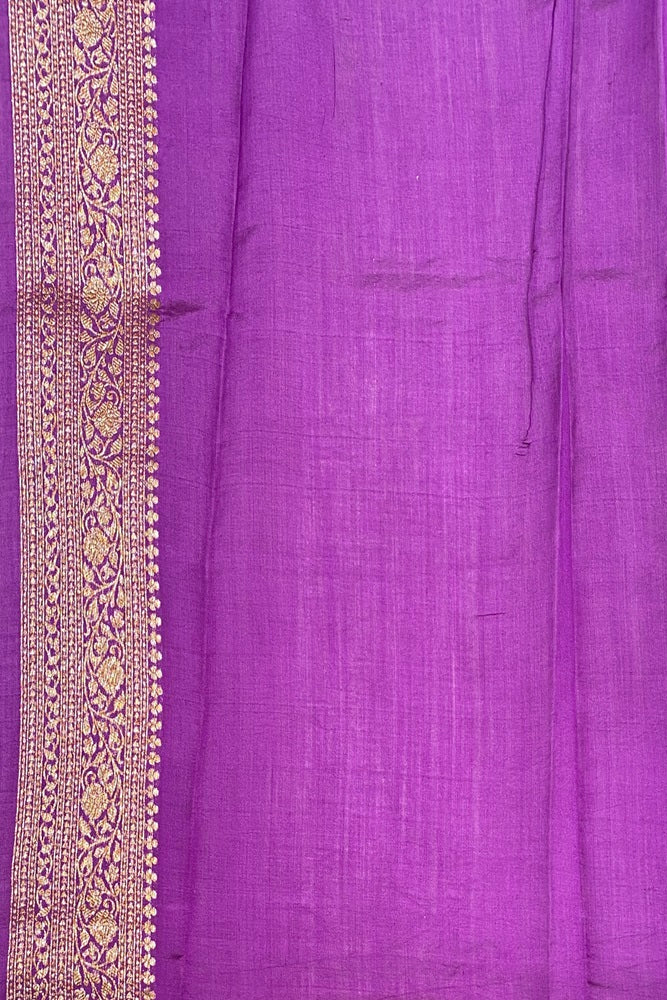 Violet Pure Munga Banarasi Silk Saree, Hand Woven Motifs With Blouse