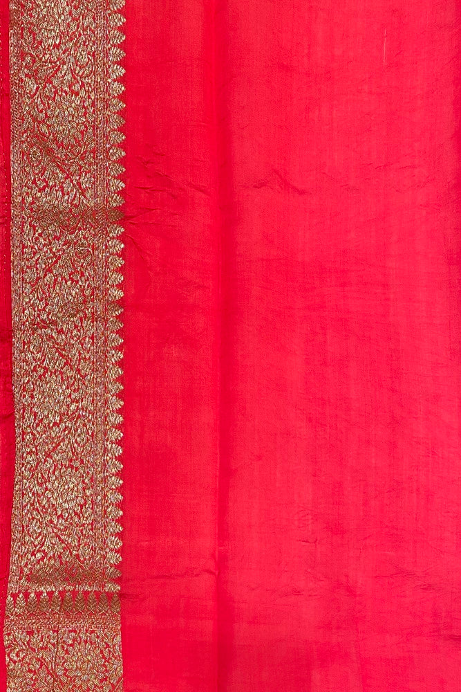 Rose Pure Munga Banarasi Silk Saree, Hand Woven Motifs, With Blouse