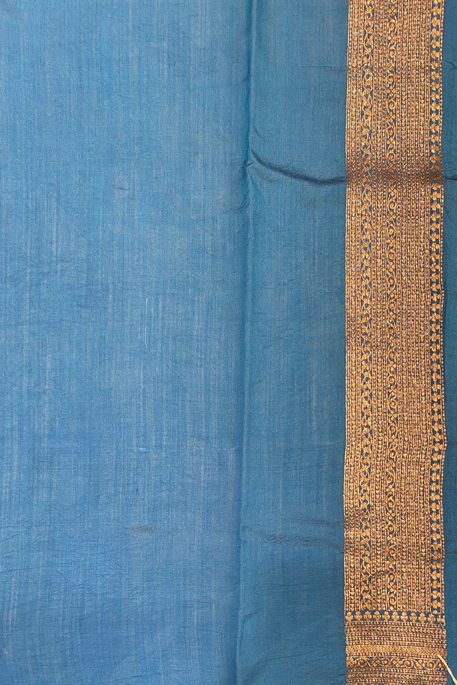Blue Pure Munga Banarasi Silk Saree, Hand Woven Motifs, With Blouse