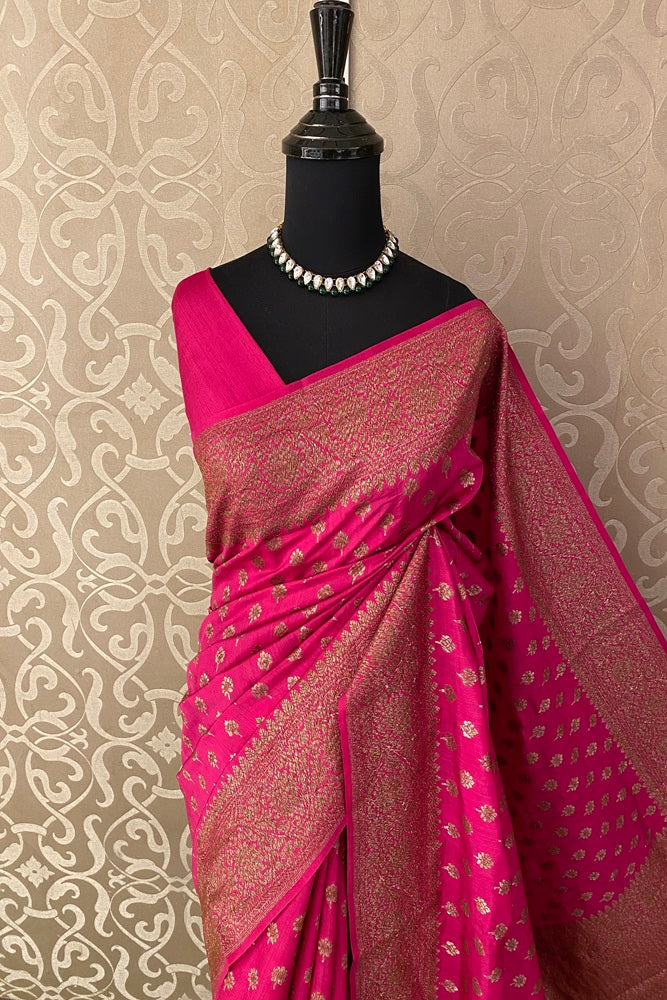 Rani Pure Munga Banarasi Silk Saree, Hand Woven Motifs, With Blouse