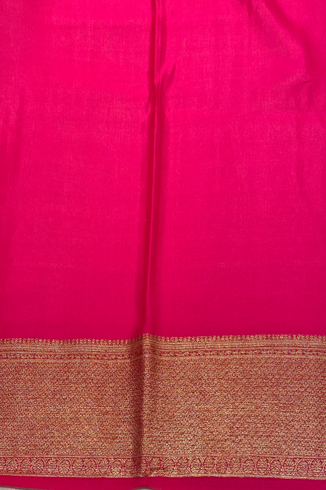 Offwhite Gold and Rani Brocket Crepe Silk Party Wear Saree, With Blouse Piece