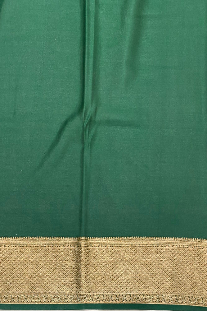 Offwhite and Green Brocket Crepe Silk Party Wear Saree, With Blouse Piece