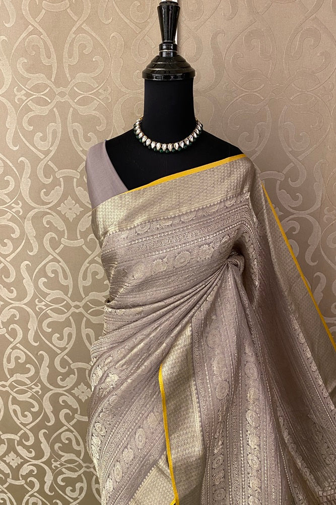 Ash Brocket Crepe Silk, Party Wear Saree, With Blouse Piece