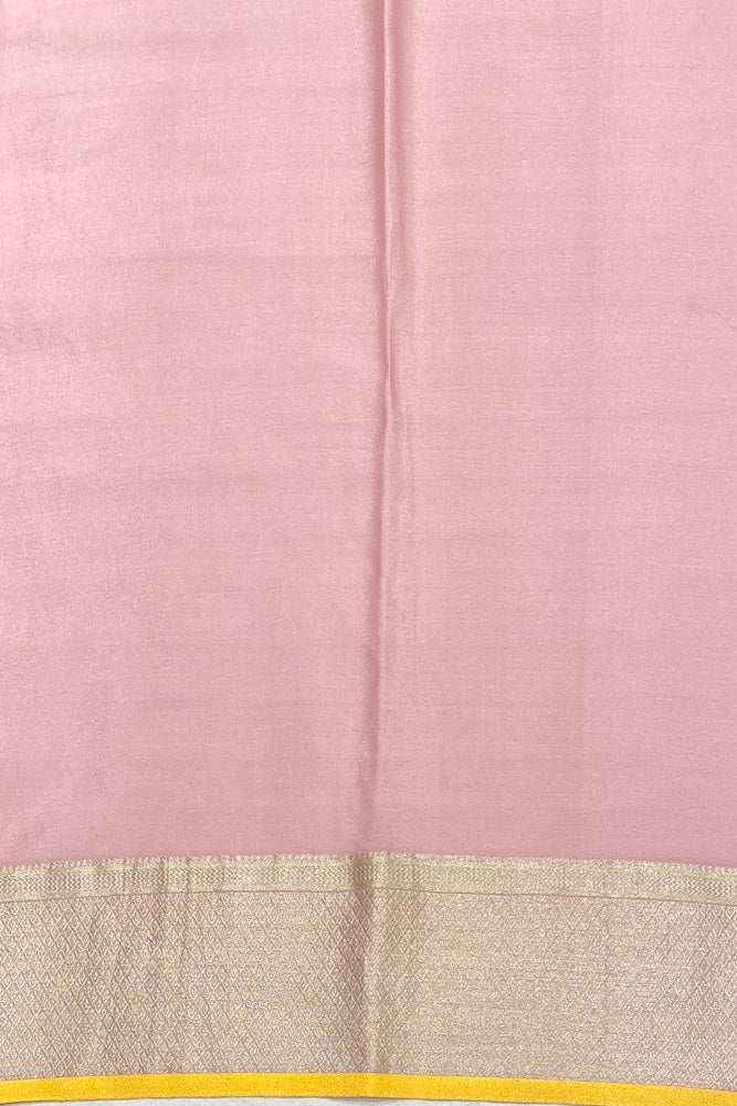 Peaches Pink Brocket Crepe Silk Party Wear Saree, With Blouse Piece