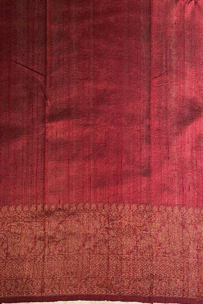 Golden Yellow Pure Raw Tussar Banarasi Silk Saree, Hand Woven Motifs, With Blouse