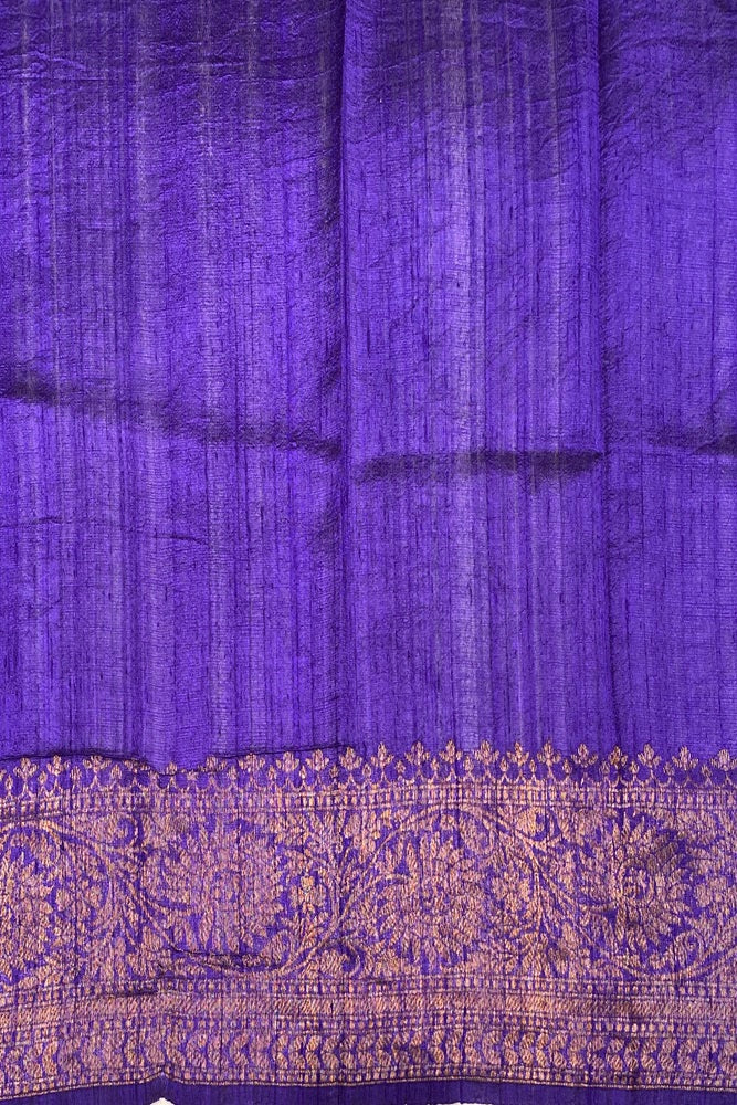 Mauve Pure Raw Tussar Banarasi Silk Saree, Hand Woven Motifs, With Blouse