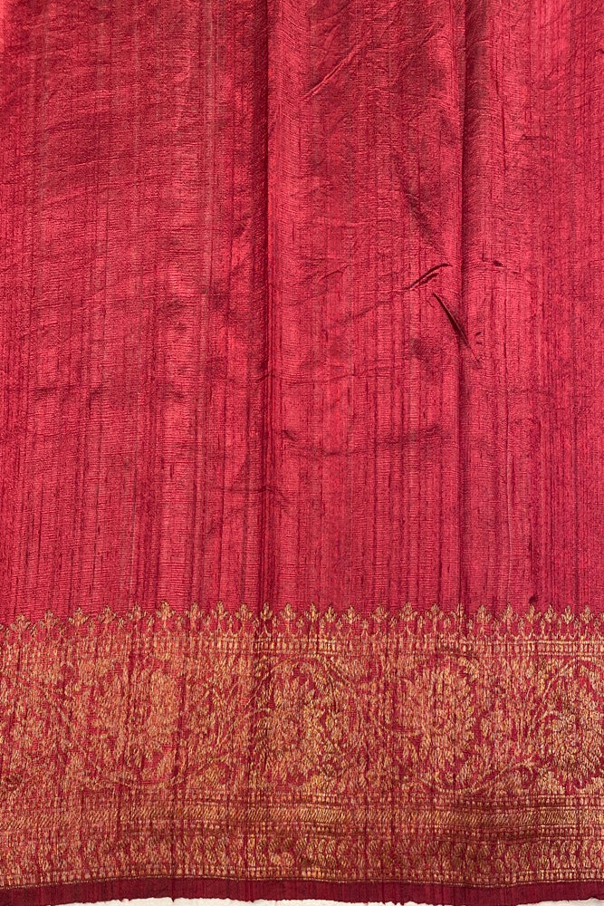 Golden Yellow Pure Raw Tussar Banarasi Silk Saree, Hand Woven Motifs With Blouse