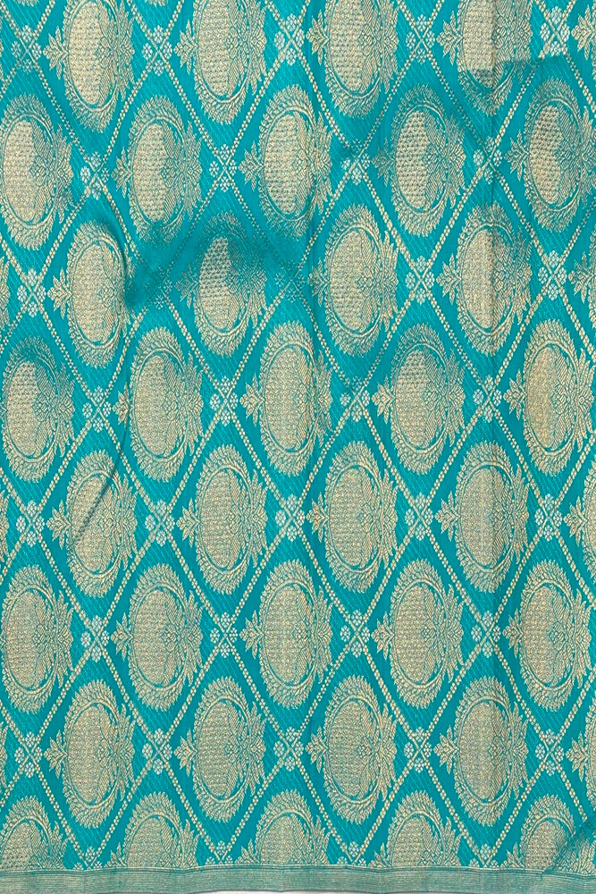 Blue Kanjeevaram Silk Saree Hand Weaving, With Unstich Blouse