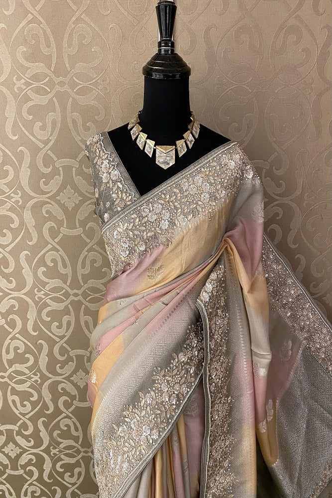 Multi Soft Tissue Silk Gota Patti, Party Wear Saree With Blouse Piece