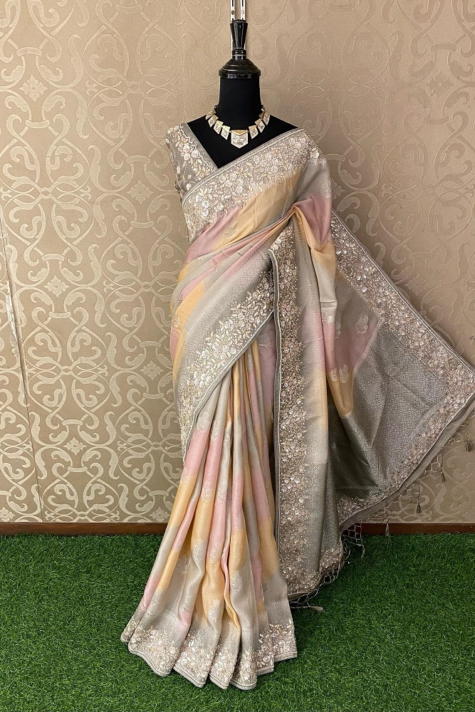 Multi Soft Tissue Silk Gota Patti, Party Wear Saree With Blouse Piece