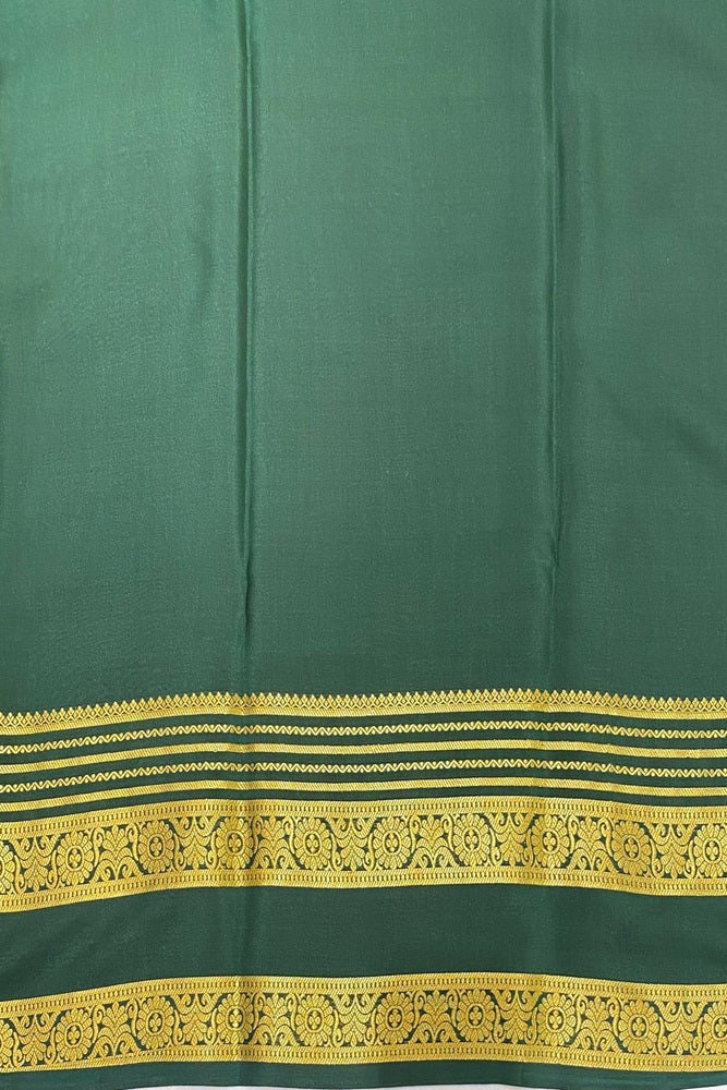 Deep Green Mysore Crepe Banarasi Silk Saree With Unstiched Blouse