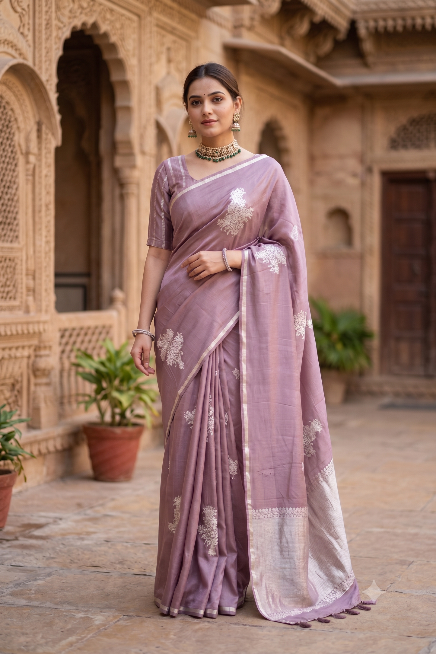 Light Purple Mashru Silk Banarasi Handloom Saree, With Unstiched Blouse