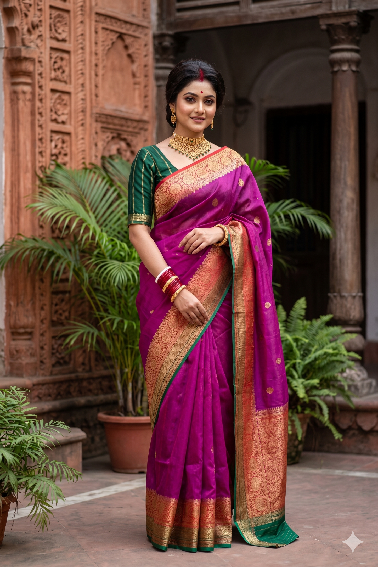 Purple Kora Banarasi Silk Saree With Hand Weaving Work, With Unstiched Blouse