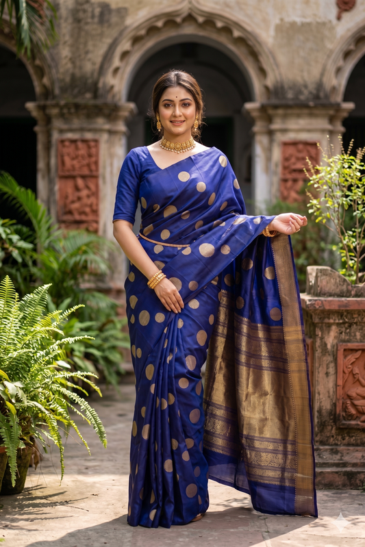 Indigo Blue Pure Kanjeevaram Silk Saree, With Unstiched Blouse