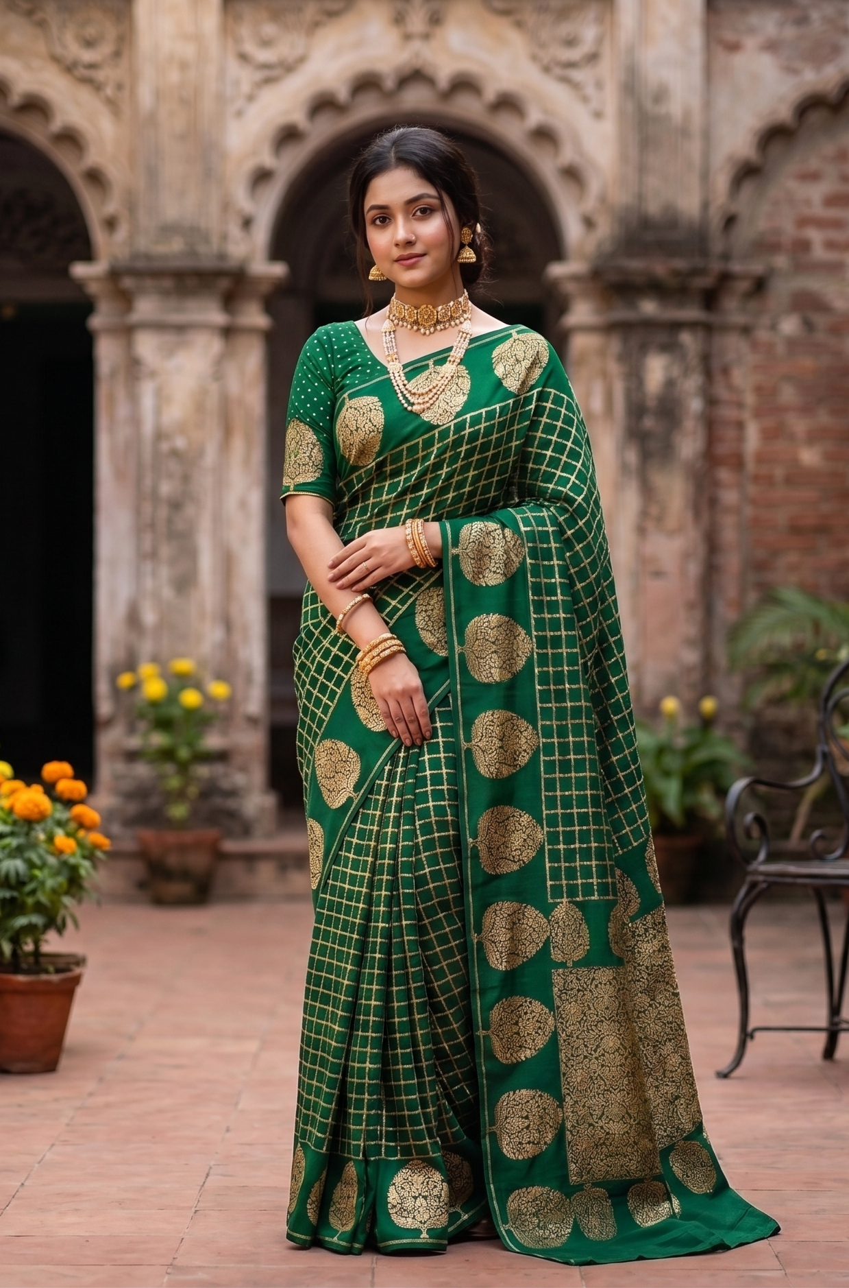 Deep Green Mysore Crepe Silk Banarasi Saree, With Unstiched Blouse