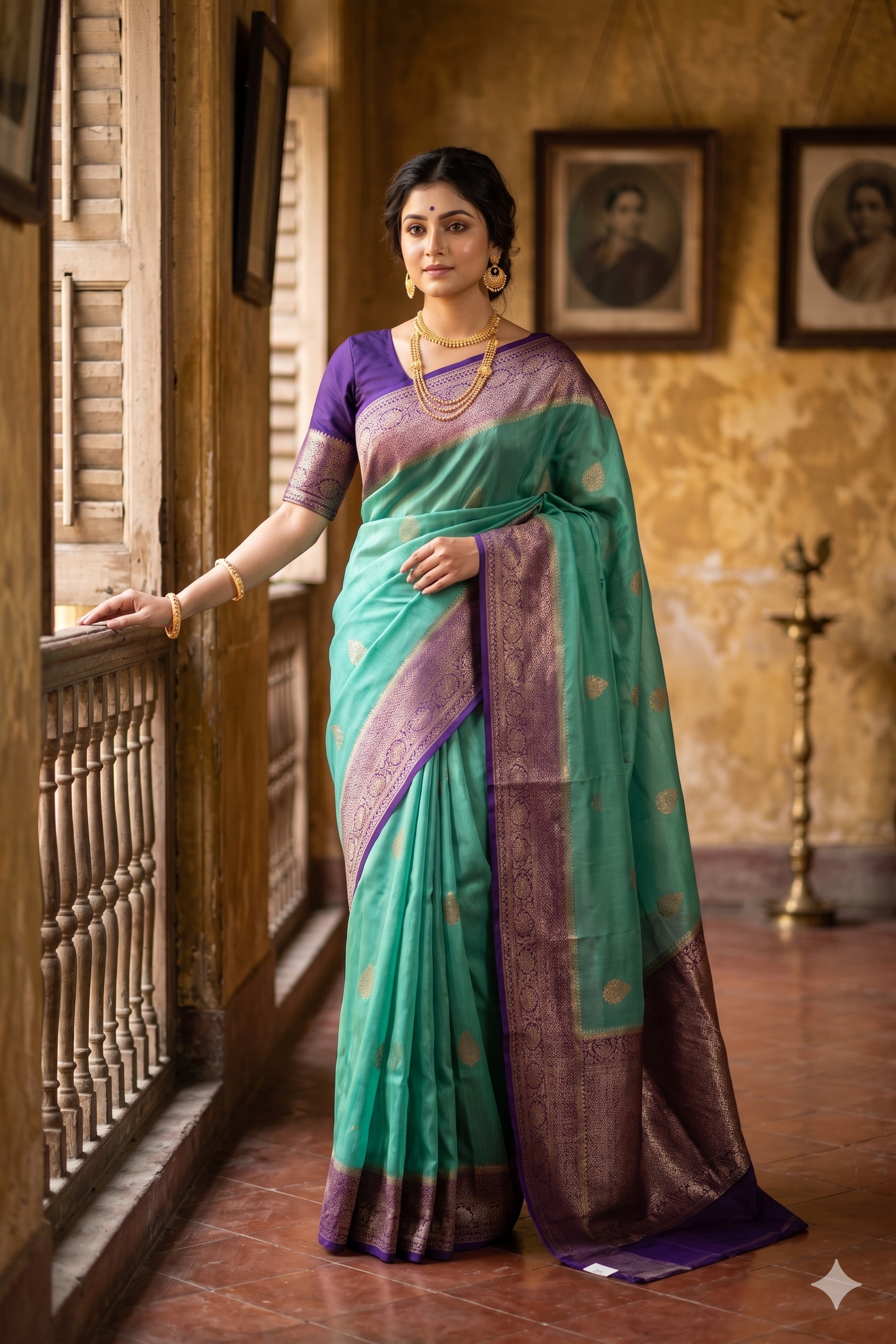 Firozi Blue Kora Banarasi Silk Saree, With Unstiched Blouse