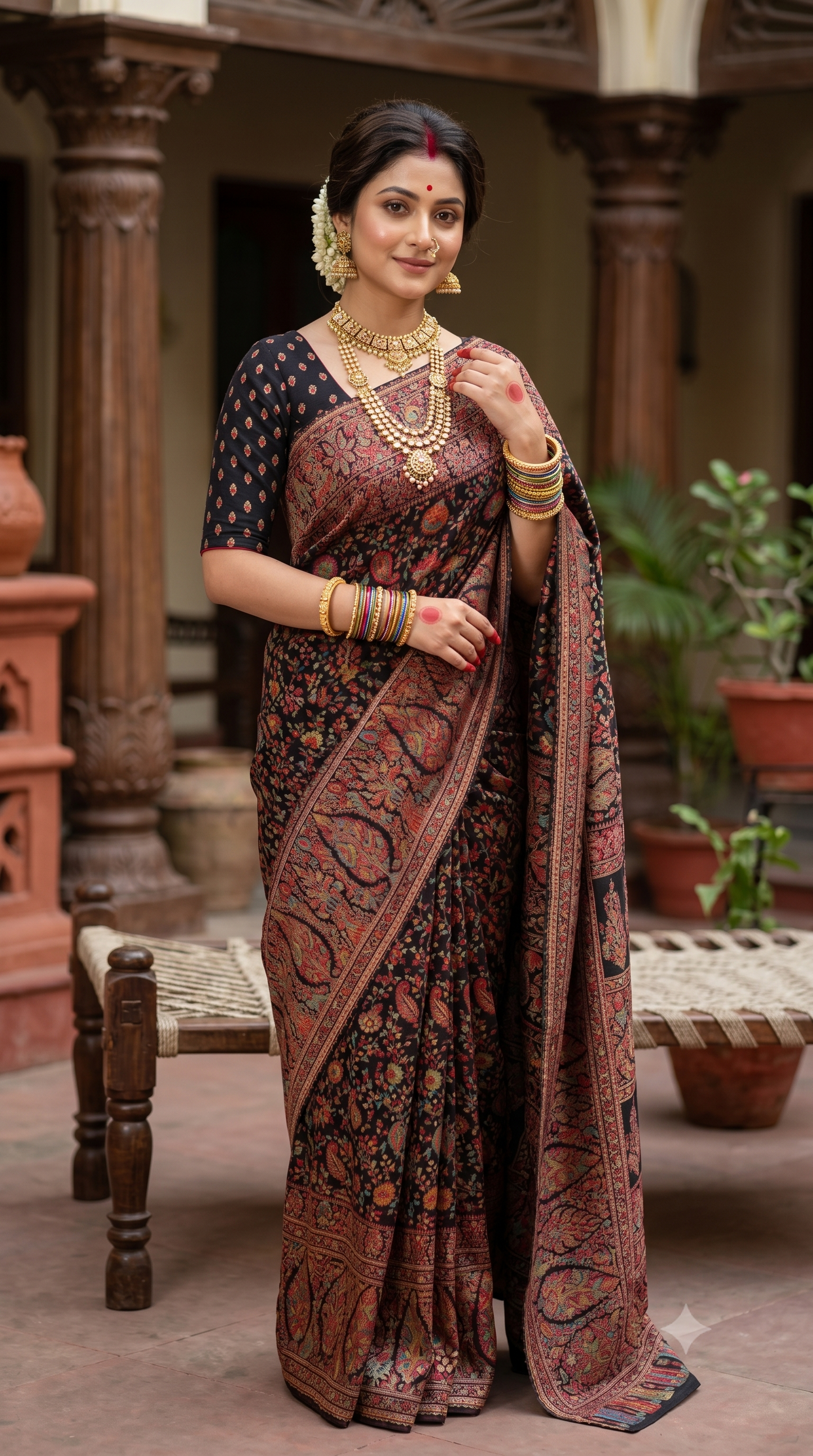 Multi Pure Kani Handloom Silk Saree With Floral Woven Blouse