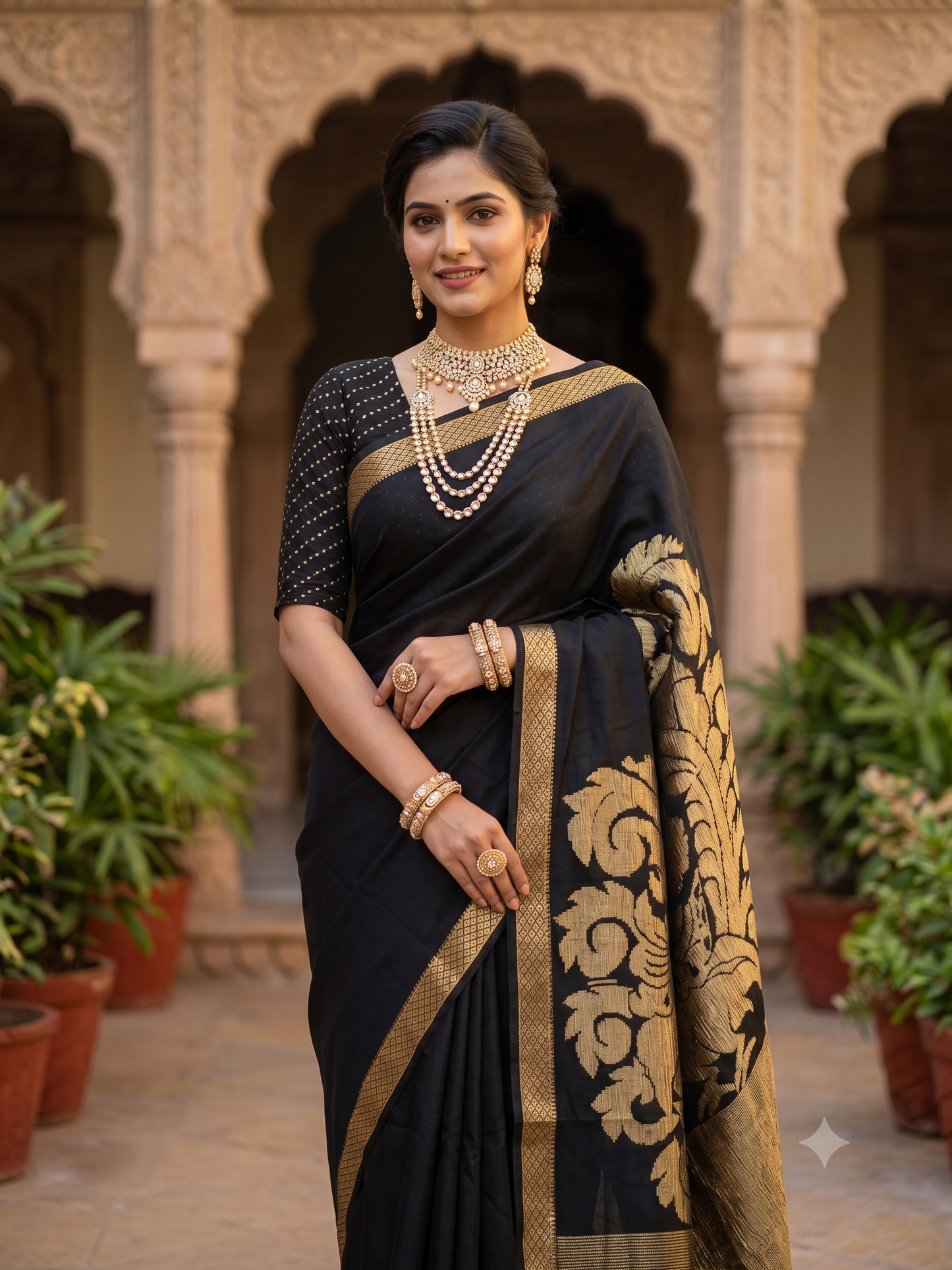 Black Mysore Crepe Silk Banarasi Saree, With Unstiched Blouse