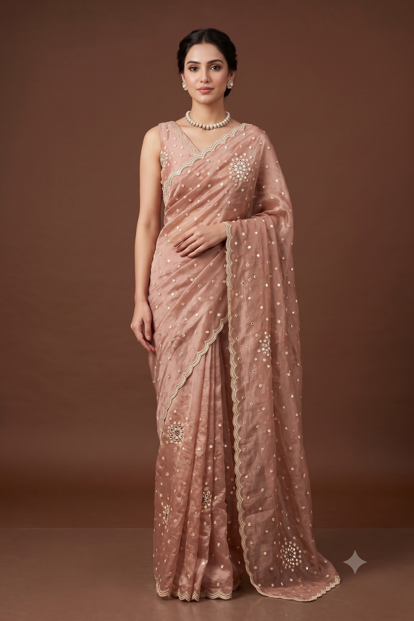 Mauve Tissue Embroidery Saree, With Unstiched Blouse