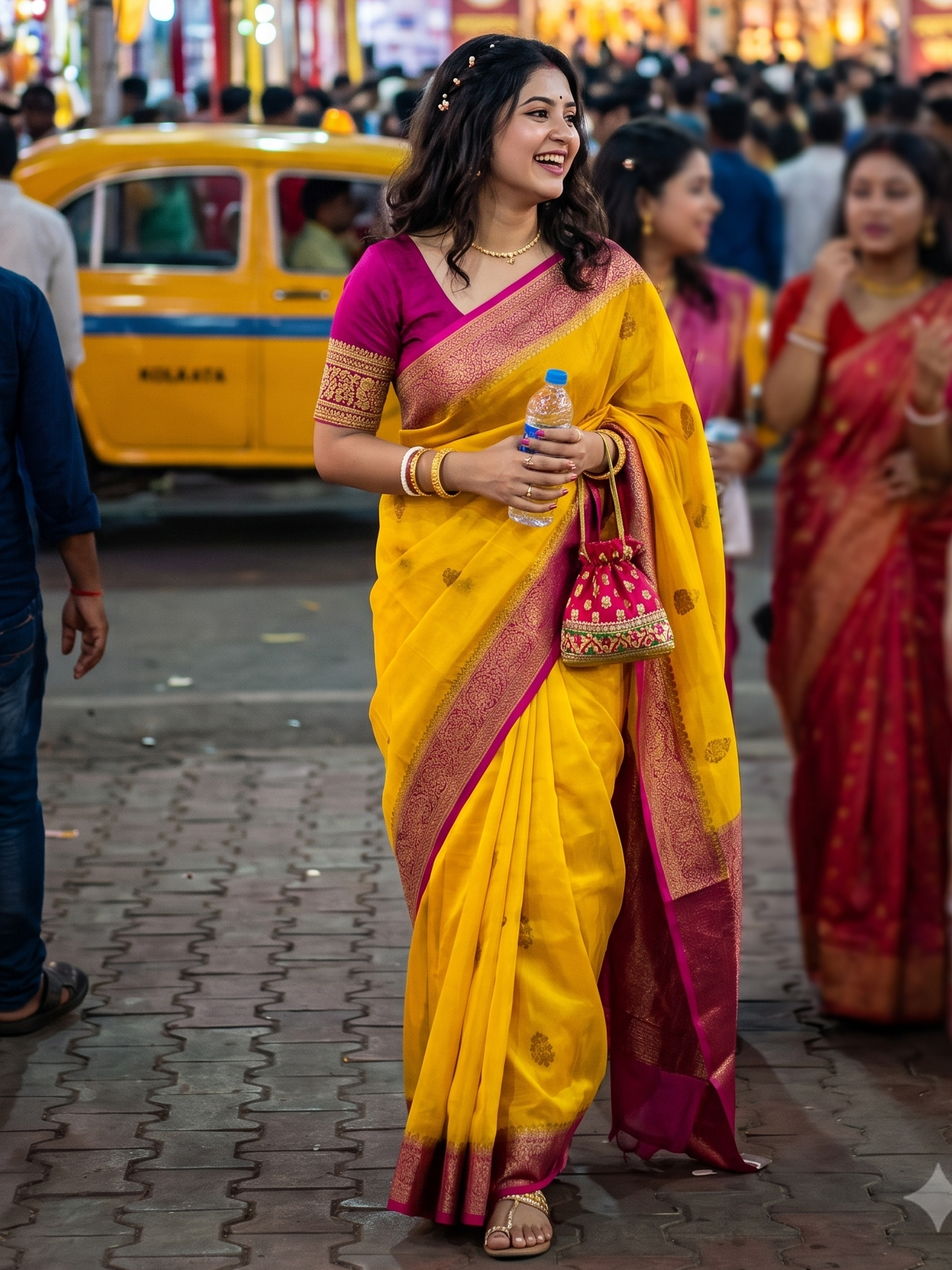 Yellow Kora Banarasi Silk Saree, With Unstiched Blouse