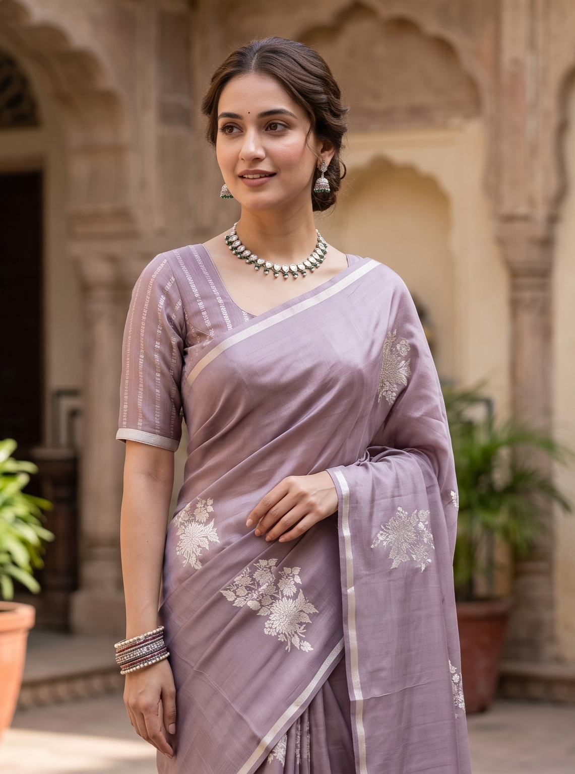 Mauve Mashru Silk Banarasi Handloom Saree, With Unstiched Blouse