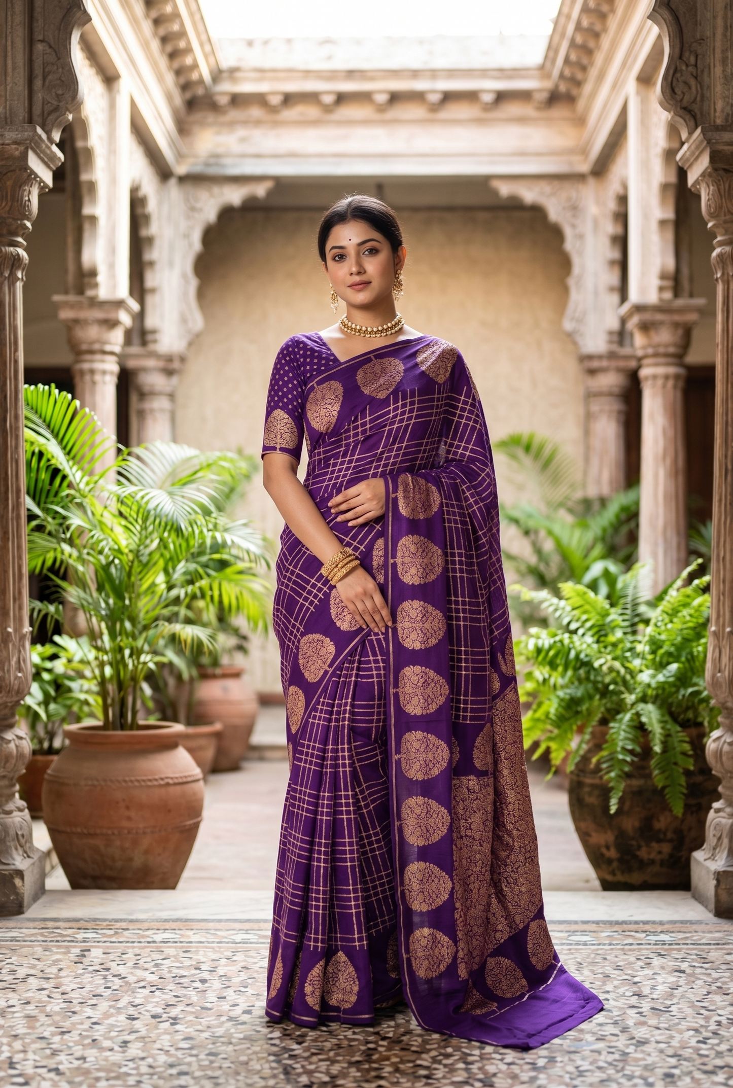 Purple Mysore Crepe Silk Banarasi Saree, With Unstiched Blouse