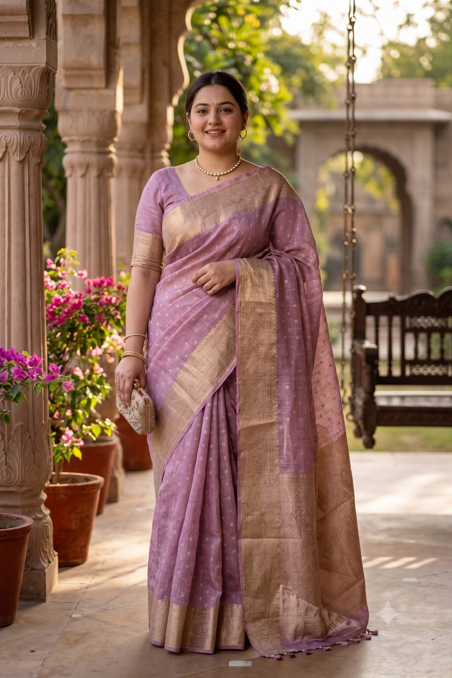 Puprle Linen Banarasi Saree With Unstiched Blouse