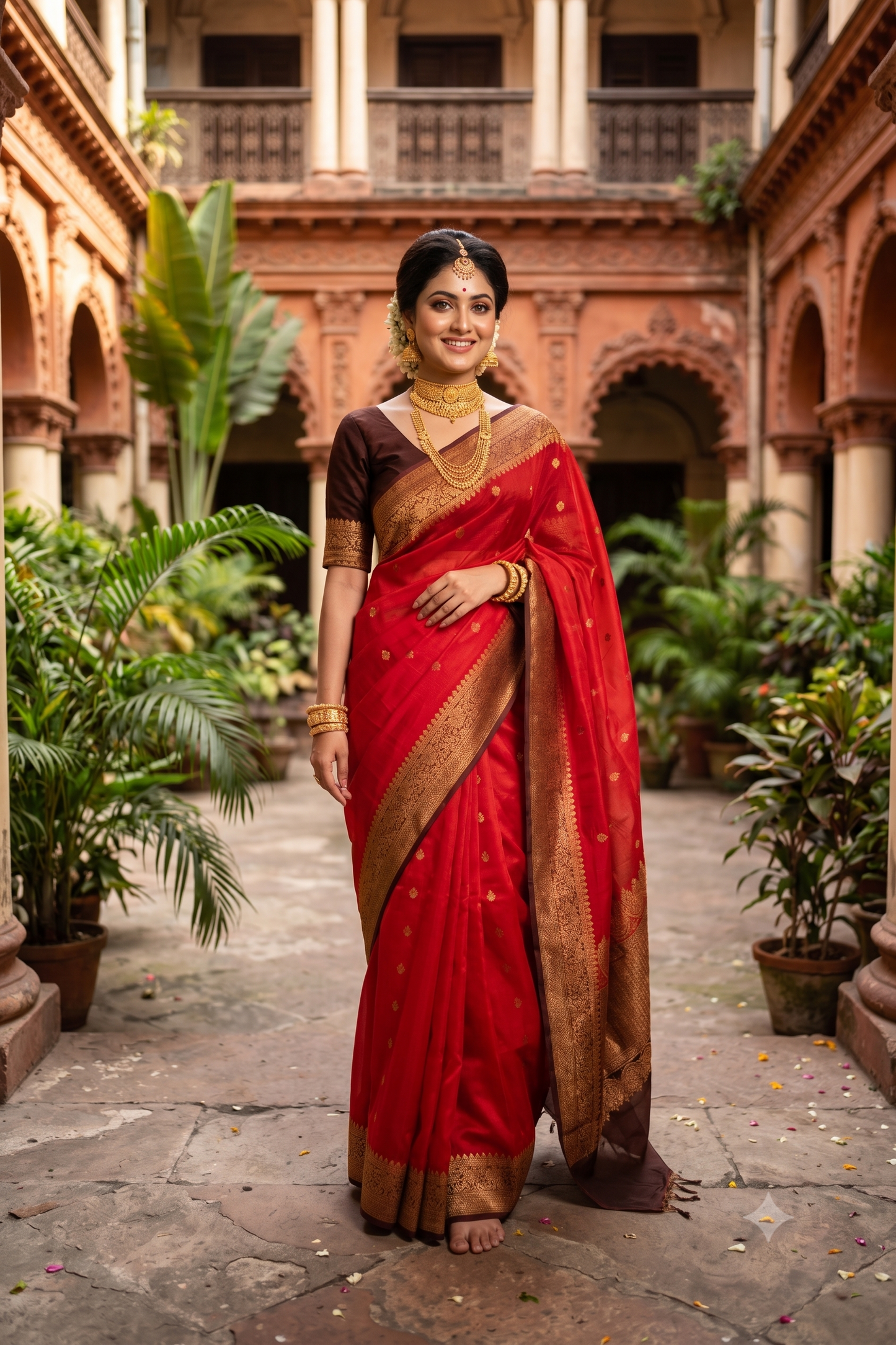 Red Kora Banarasi Silk Saree, With Unstiched Blouse
