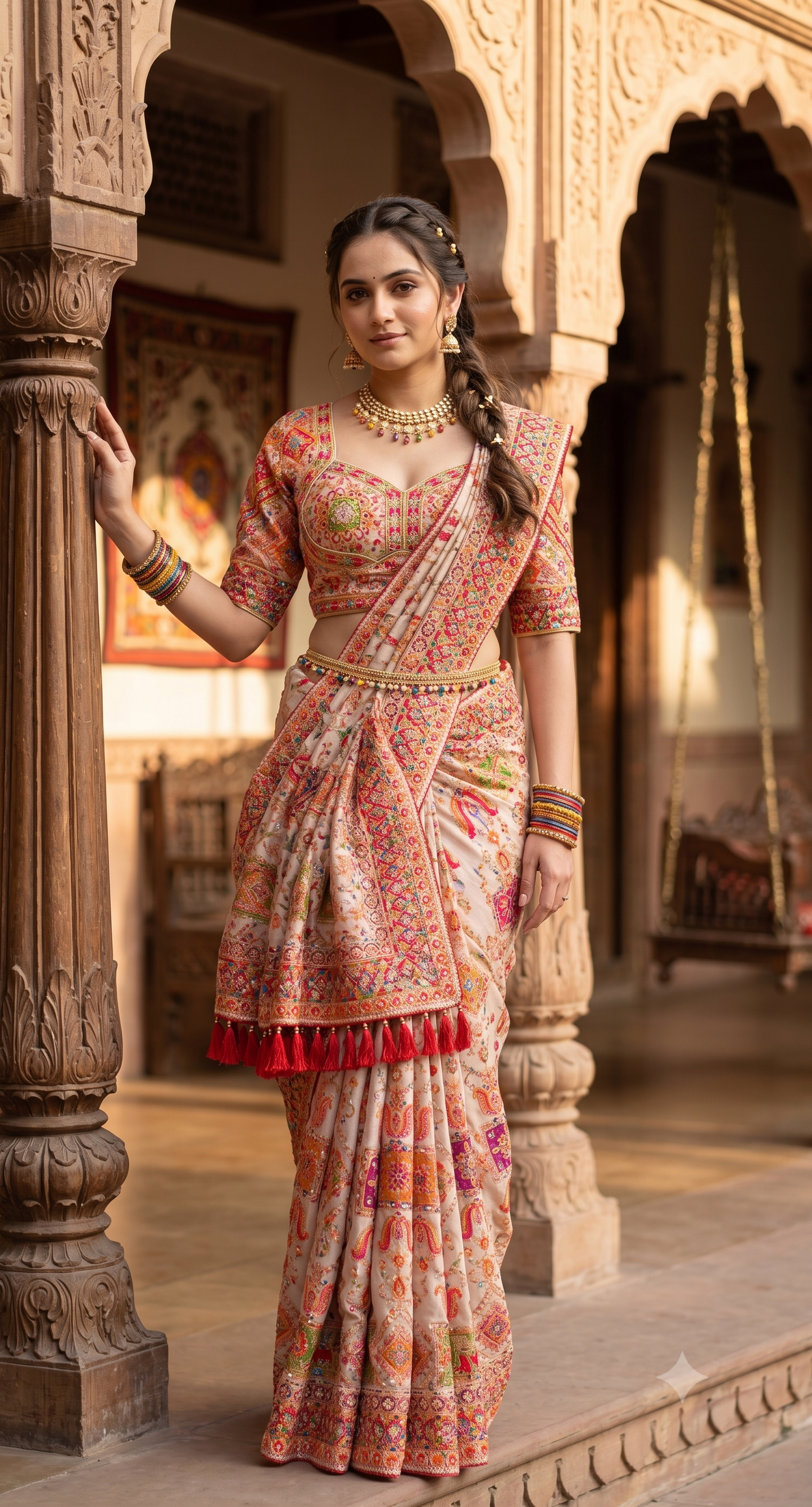 Multi Cocktail Satin Crepe Saree, With Unstiched Blouse