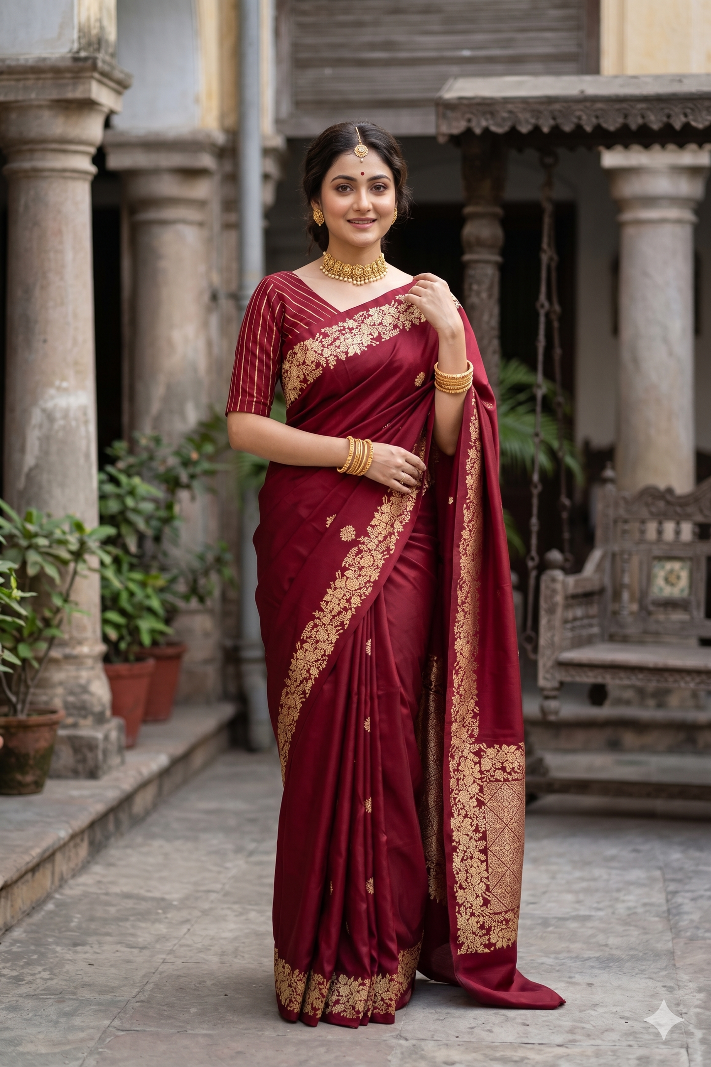 Wine Mashru Silk Banarasi Handloom Saree, With Unstiched Blouse