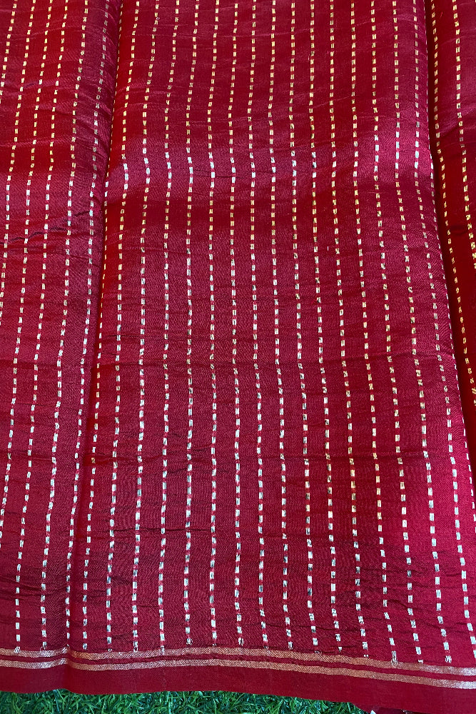 Rose Poona Silk Saree Golden Zari Woven Buttas, With Unstich Blouse