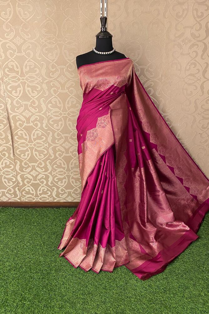 Magenta Pure Kanjeevaram Silk Saree, With Unstiched Blouse