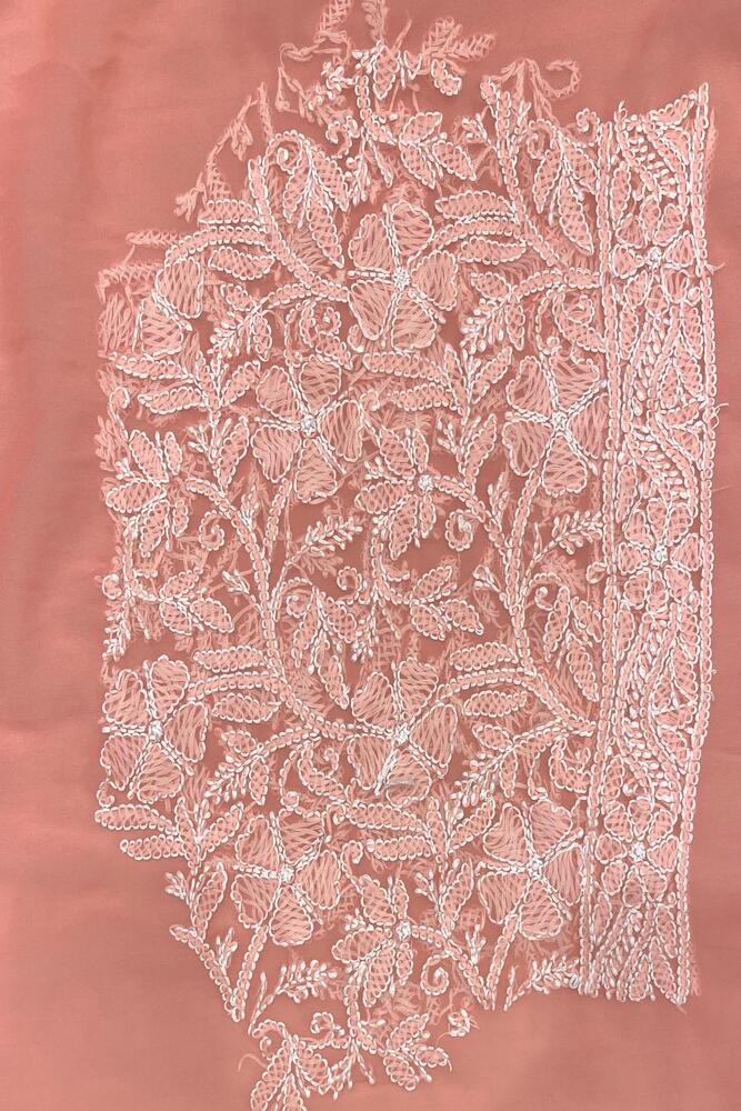 Peach Georgette Hand Chikankari Work Saree, With Unstiched Blouse