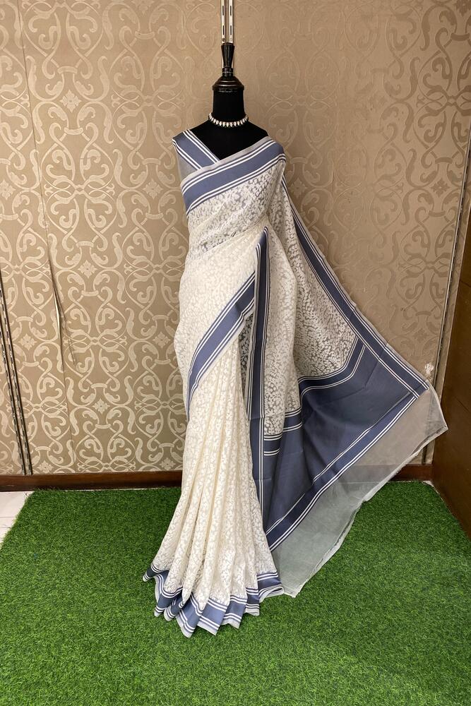 White Muslin Jamdani Saree, With Unstiched Blouse
