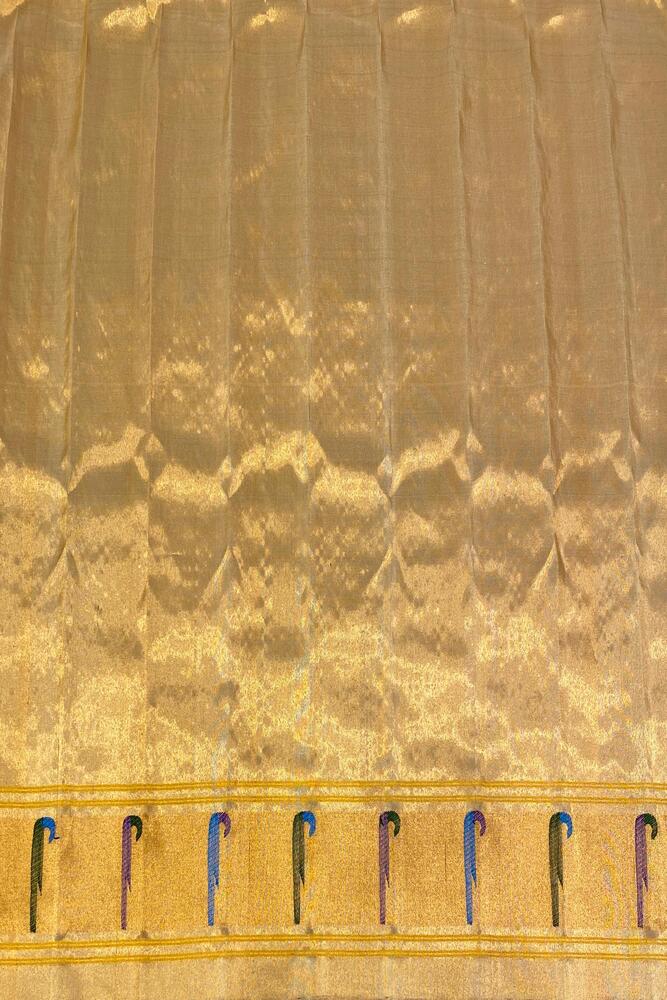 Yellow Gadwal Silk Sarees With Paithani Work, With Unstiched Blouse